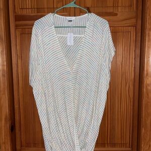 Christopher & Banks Lightweight V-Neck Stripe Tunic - Multicolor on Cream